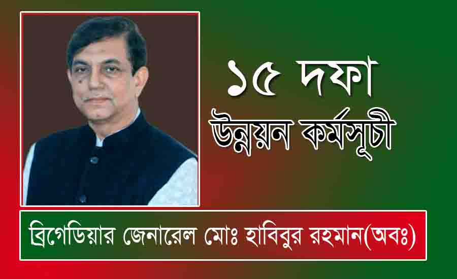 Read more about the article ব্রিগেডিয়ার জেনারেল মোঃ হাবিবুর রহমান (অবঃ) এর ১৫ দফা উন্নয়ন কর্মসুচী