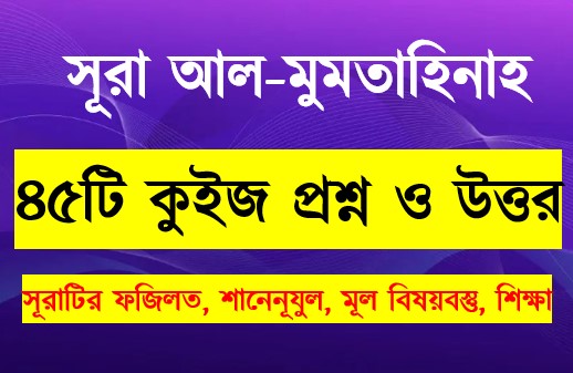 Read more about the article সূরা মুমতাহিনা সম্পর্কে ৪৫টি কুইজ প্রশ্ন সহ বিস্তারিত